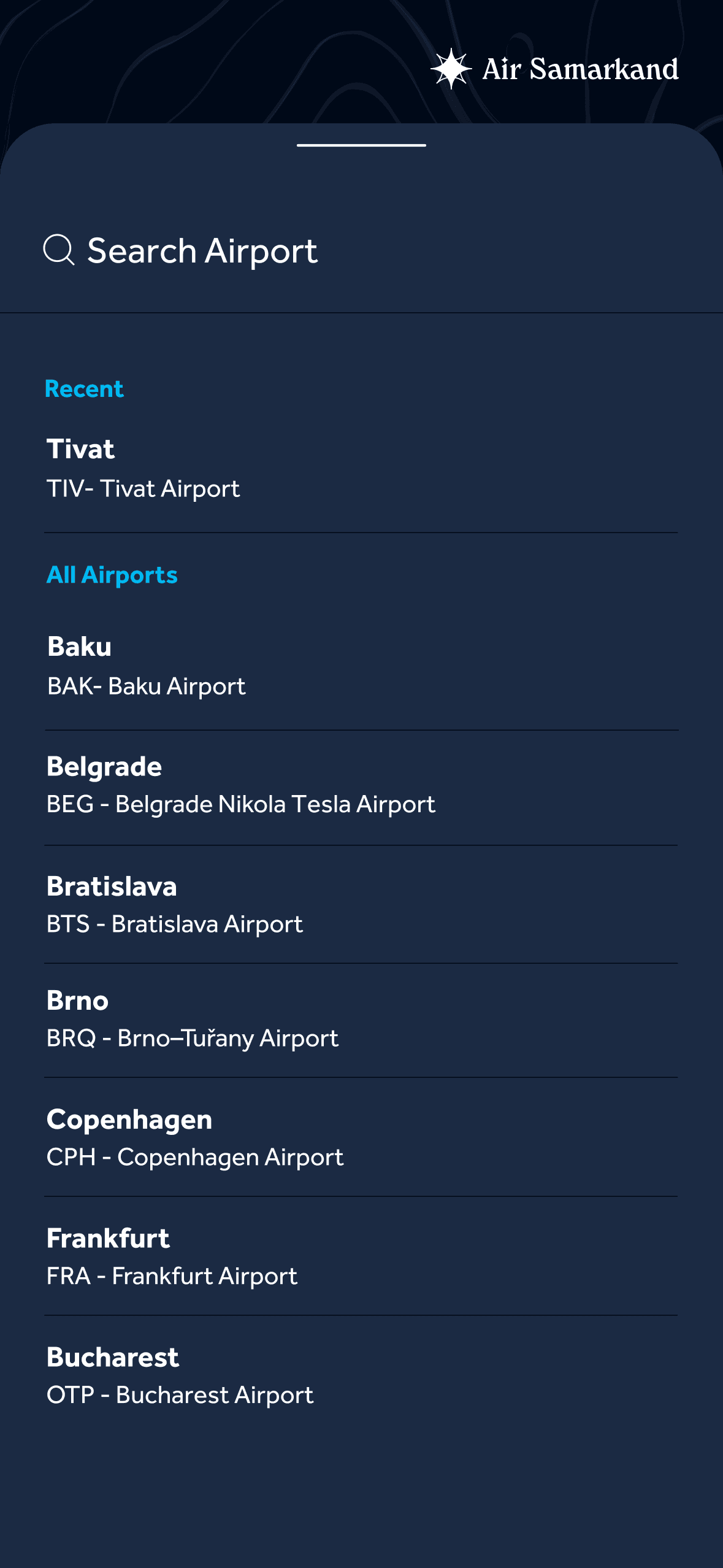 Search airport — recent and all airports