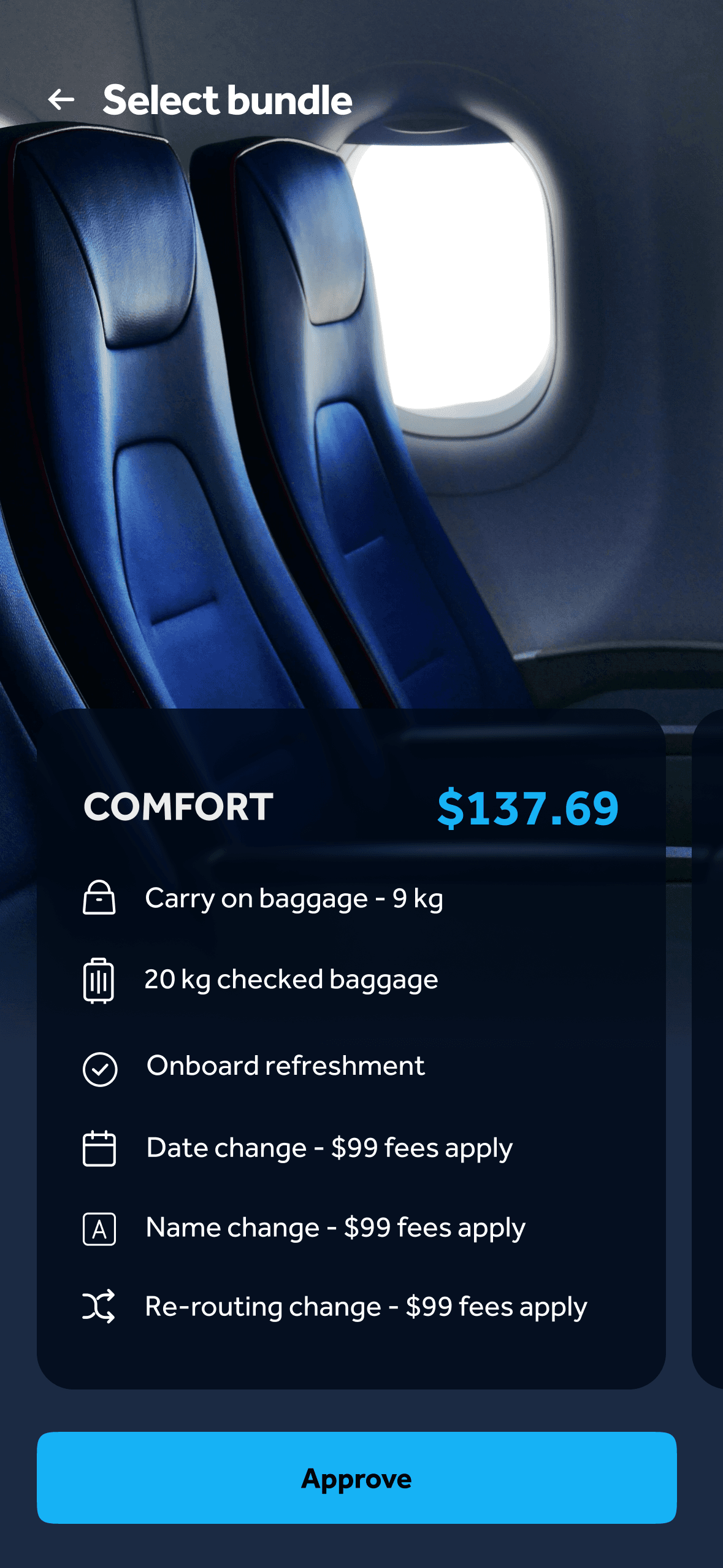 Select bundle — Comfort bundle with included baggage and change fees
