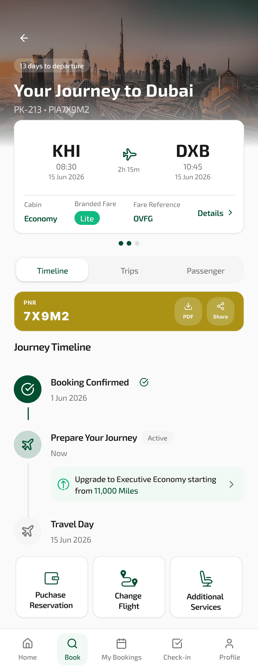 PIA mobile app manage booking