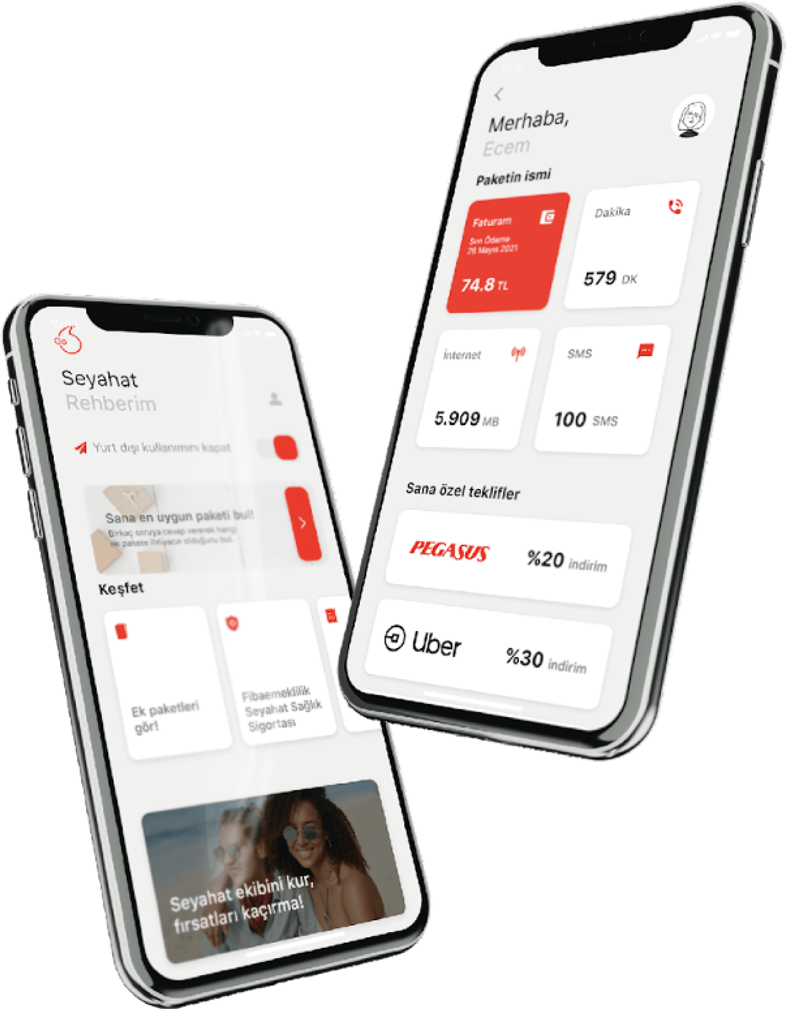 Vodafone Go — travel guide and adaptive homepage screens on two phones